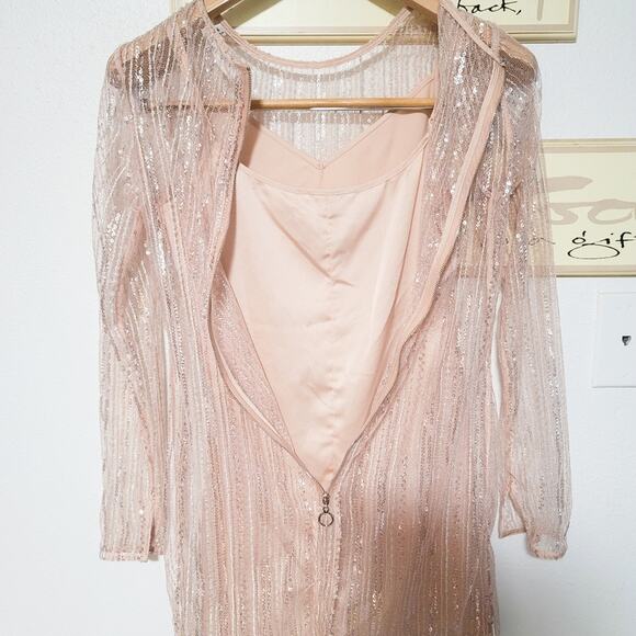Line & Dot Christi sheer sequin mini peachy pink party dress size S - Picture 4 of 9